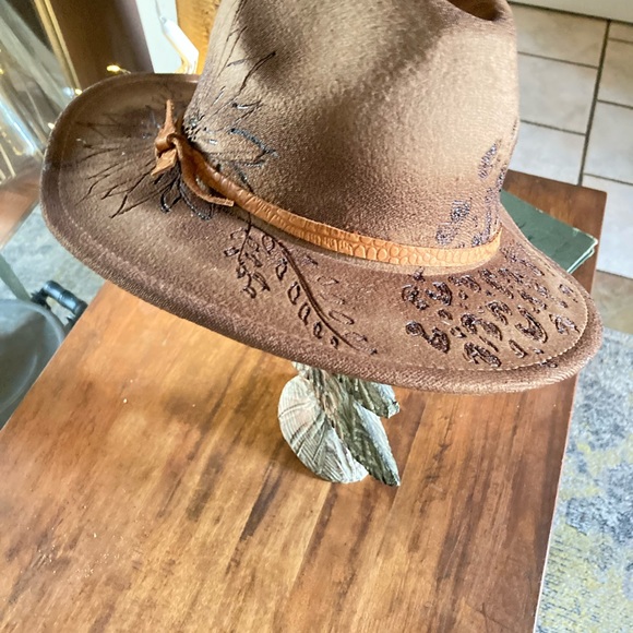 Boho hippie inspired hat- custom detailing trailing animal print-and sunflower. - Picture 6 of 9